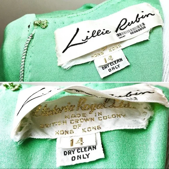 Lillie Rubin Vintage Green Crystal Embellished Gown Dress Knit Sustainable - Picture 8 of 8